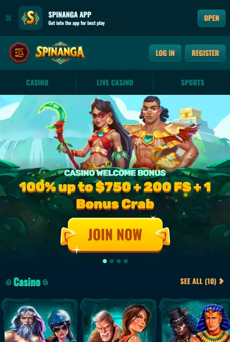 Spinanga mobile browser shortcut