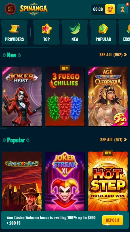 Spinanga on a mobile browser