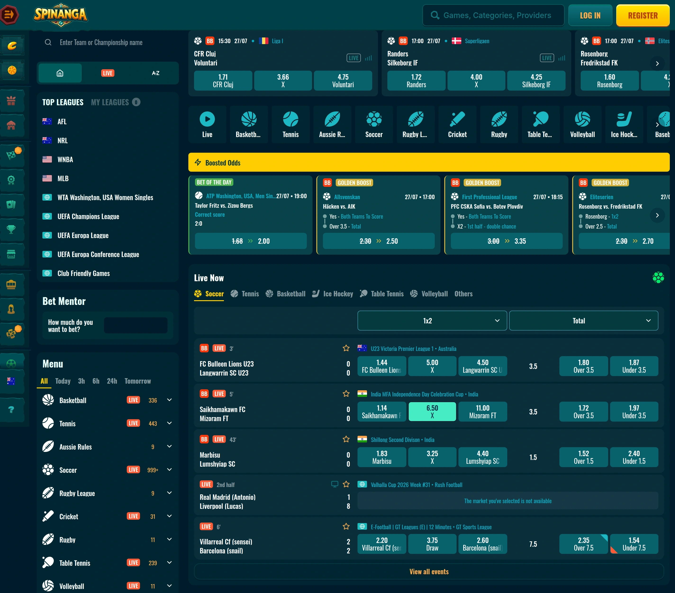 Spinanga sports betting coverage