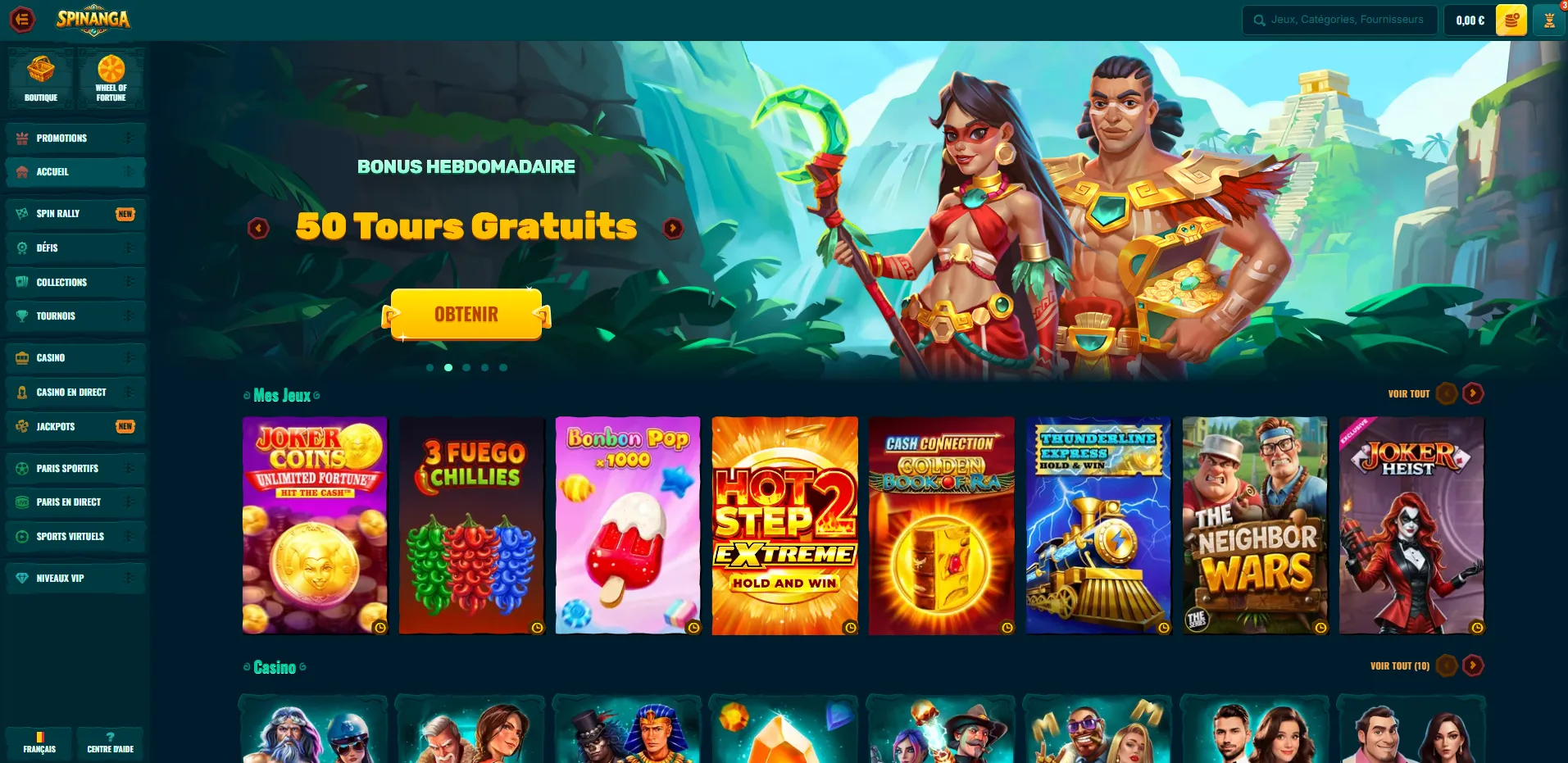 Sélection de jeux du casino Spinanga