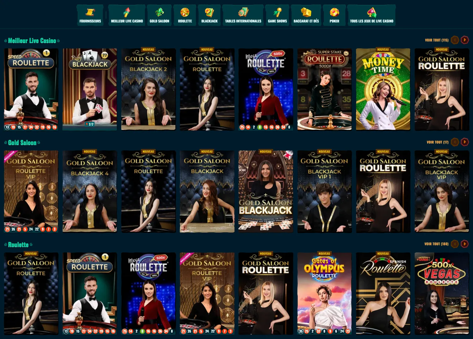 Tables du casino en direct Spinanga