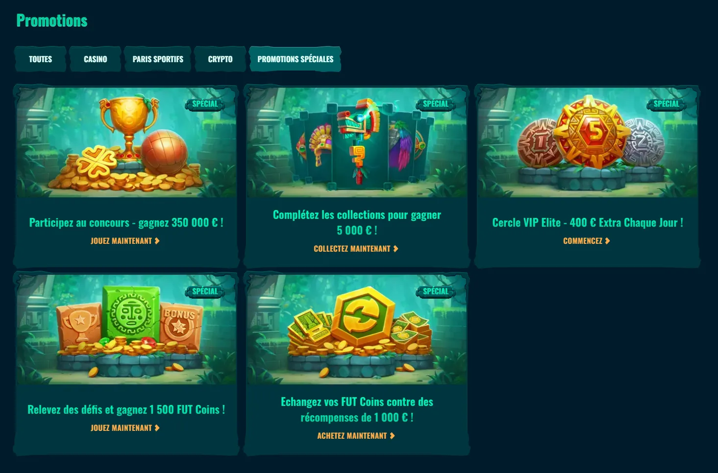Console des bonus Spinanga disponibles