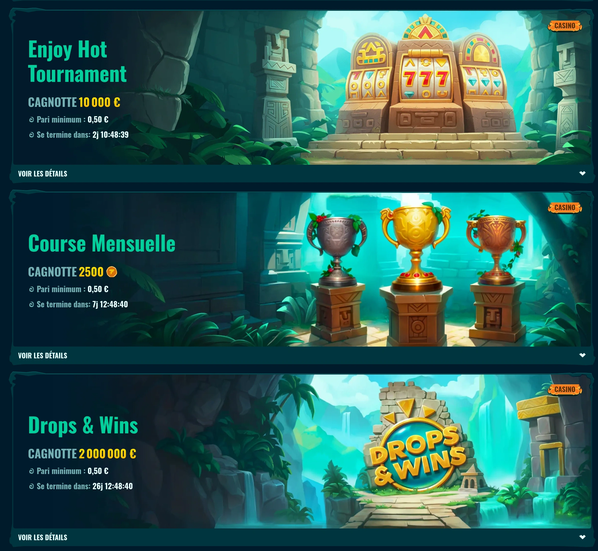 Courses et tournois du casino Spinanga