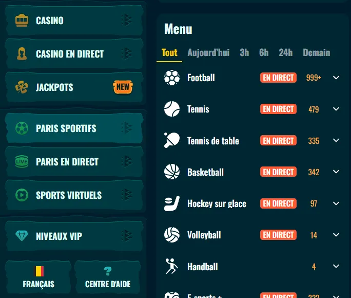 Menu des paris sportifs Spinanga