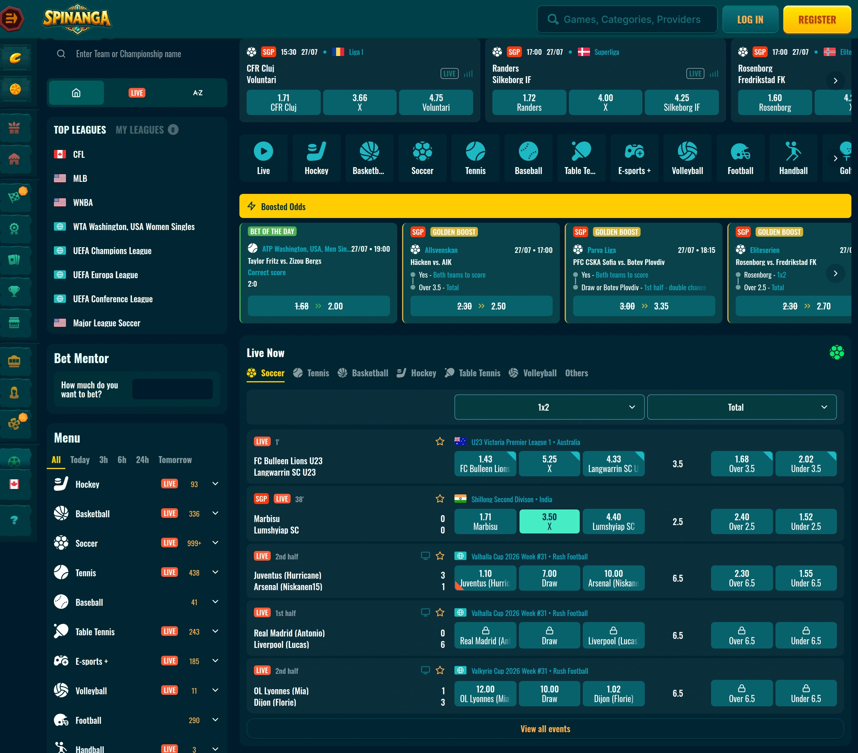Spinanga sports betting coverage overview