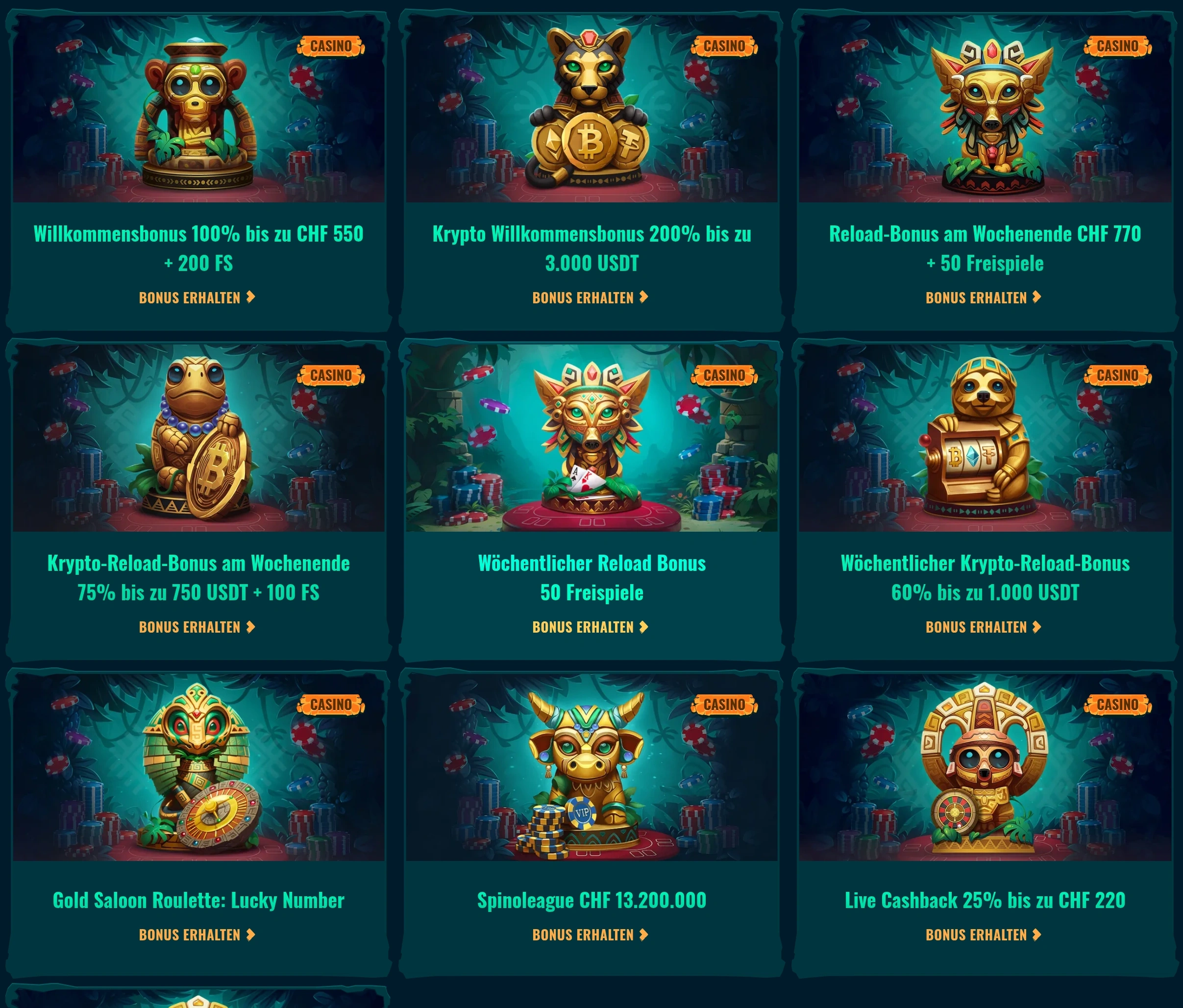 Spinanga Casino-Reloads und Cashback-Angebote