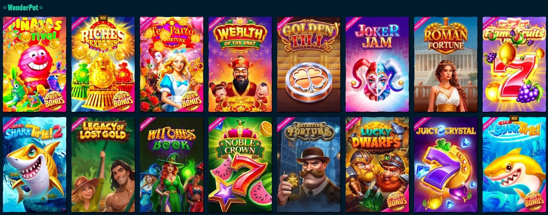 Auswahl an Casino-Spielkategorien bei Spinanga
