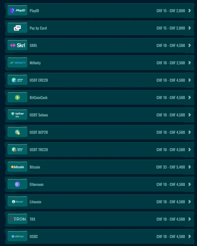 Spinanga Zahlungen und Auszahlungen