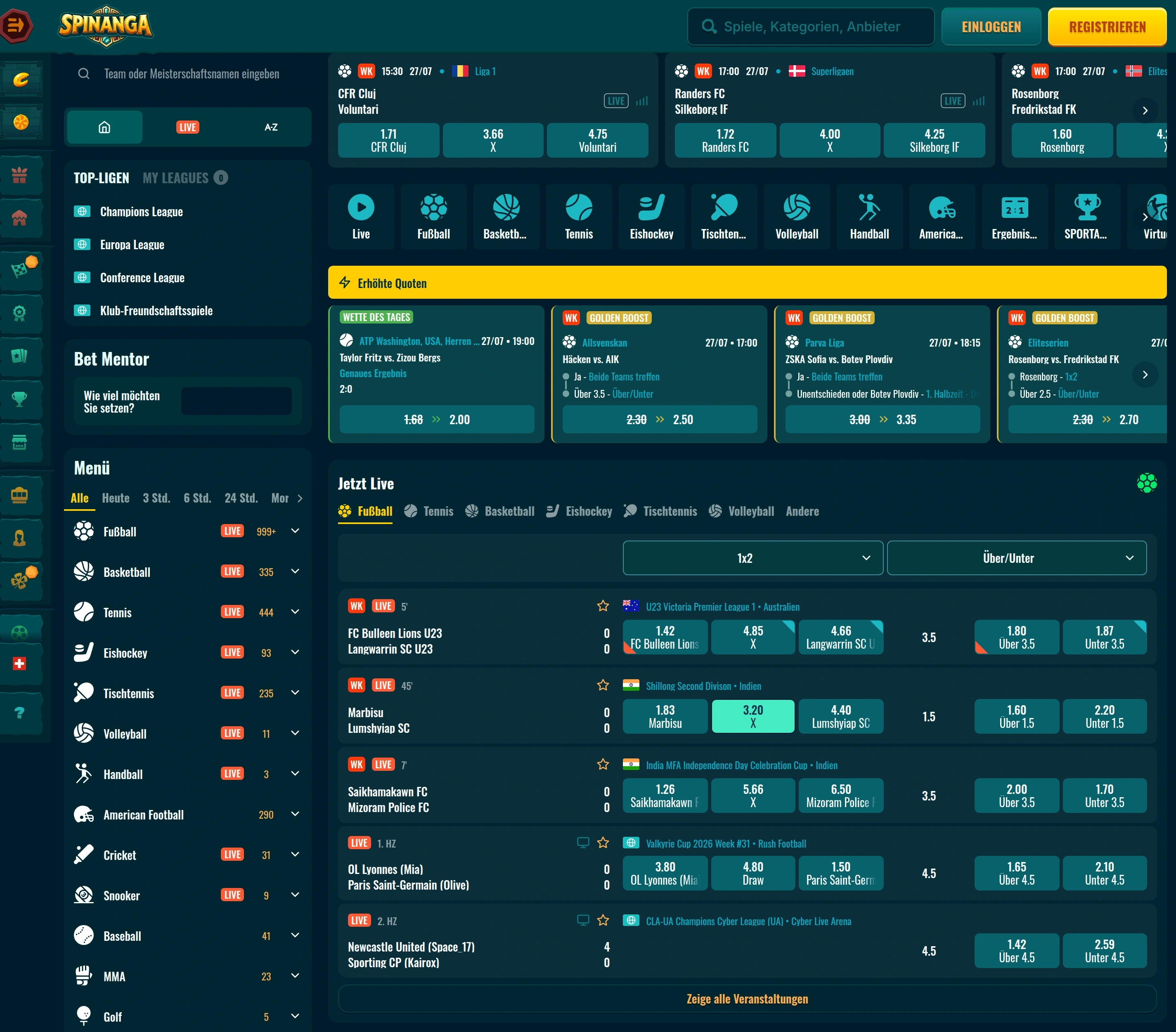 Sportwetten, Live Betting und Virtual Sports