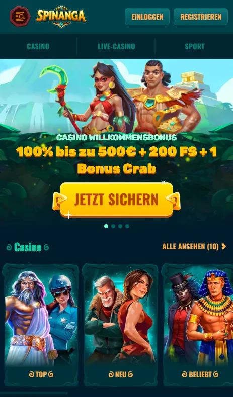 Spinanga im mobilen Browser auf einem Smartphone