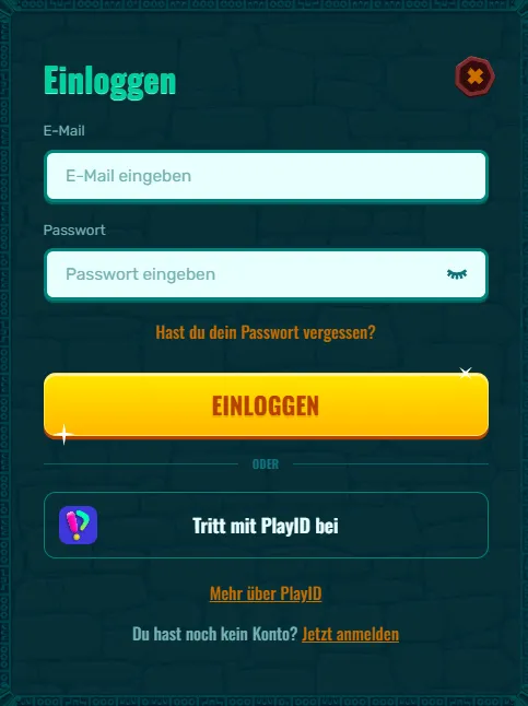 Anmeldemaske für den sicheren Zugang zum Spinanga-Konto