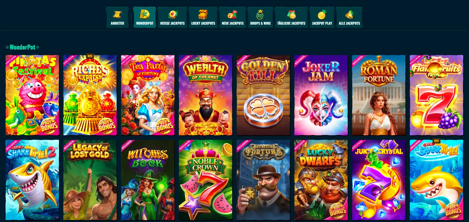 Slots und weitere Casino-Kategorien bei Spinanga