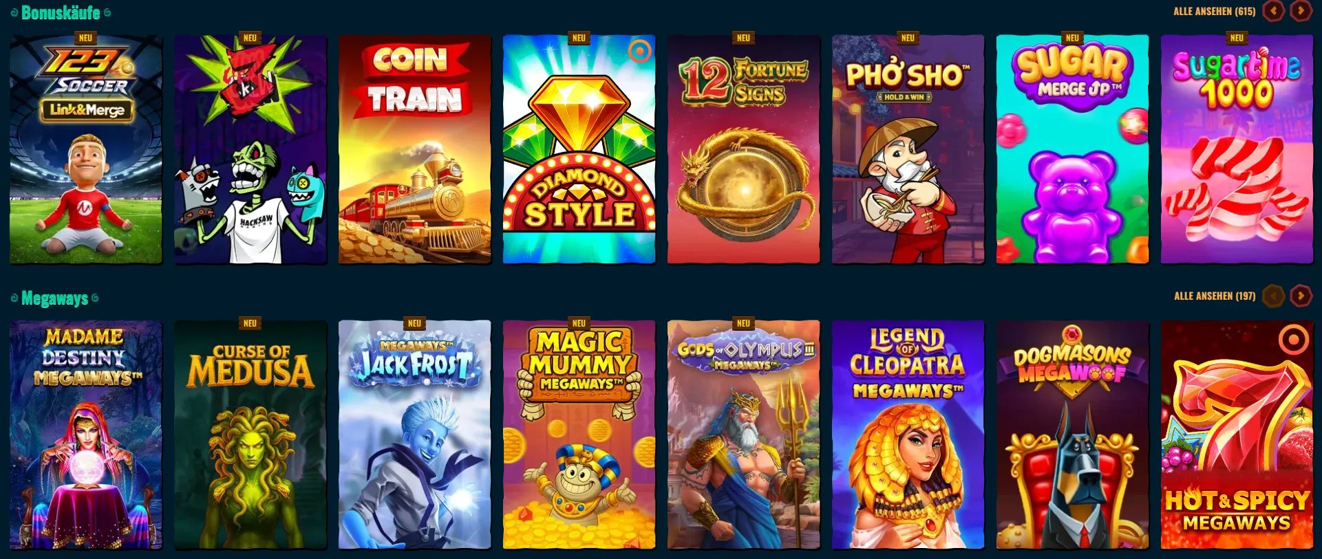 Spielkategorien für Slots bei Spinanga