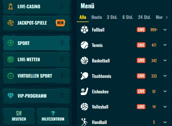 Spinanga Sportwetten mit ausgewählten Wettangeboten und Live Betting
