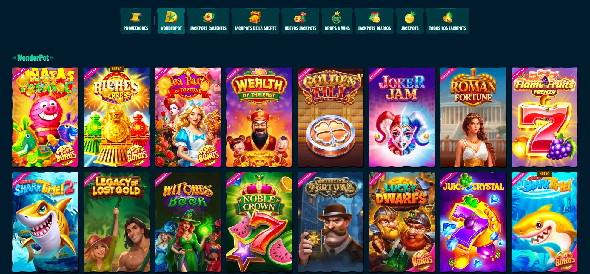 Juegos de casino organizados por categorías