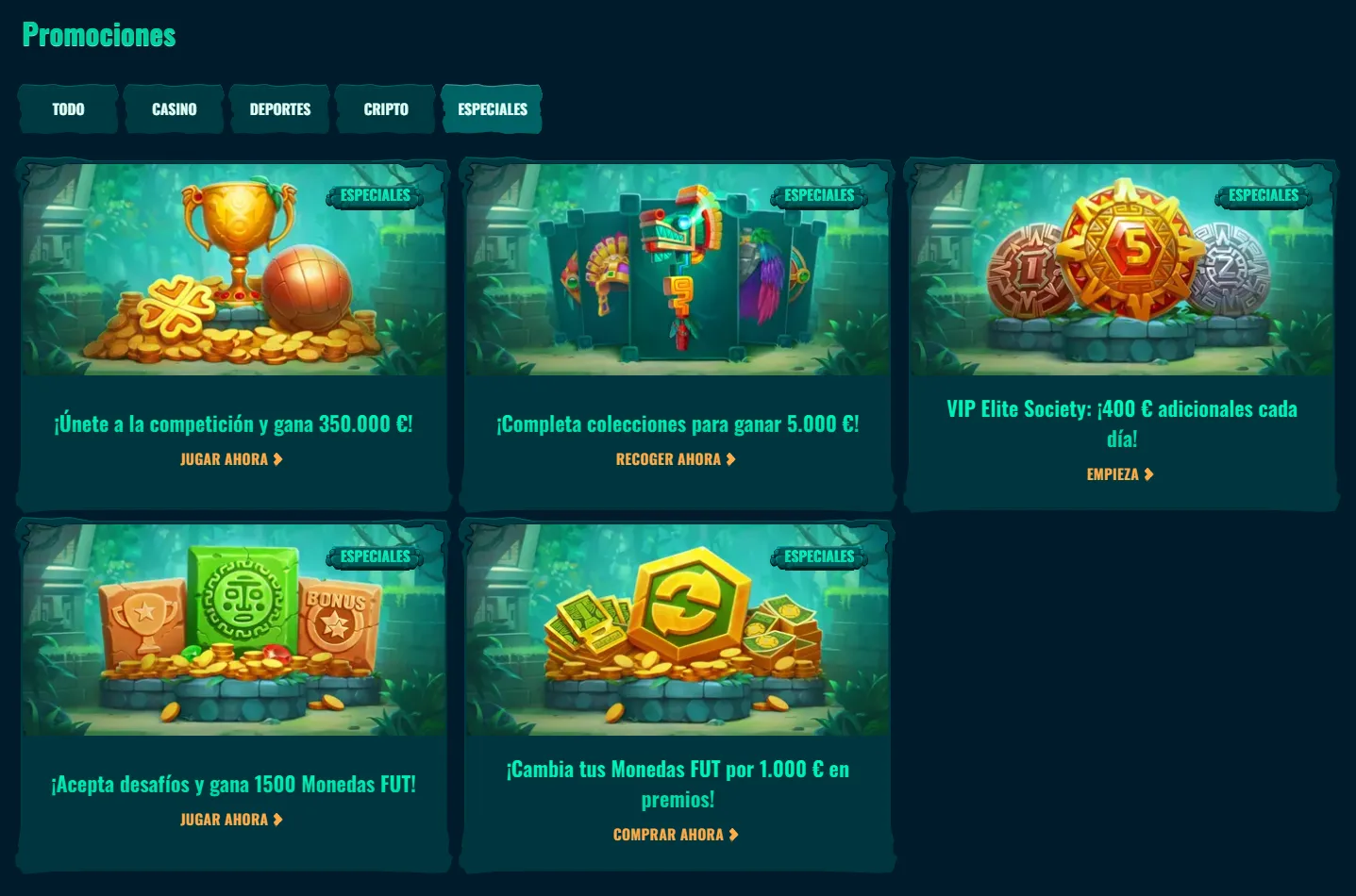 Panel de promociones de Spinanga