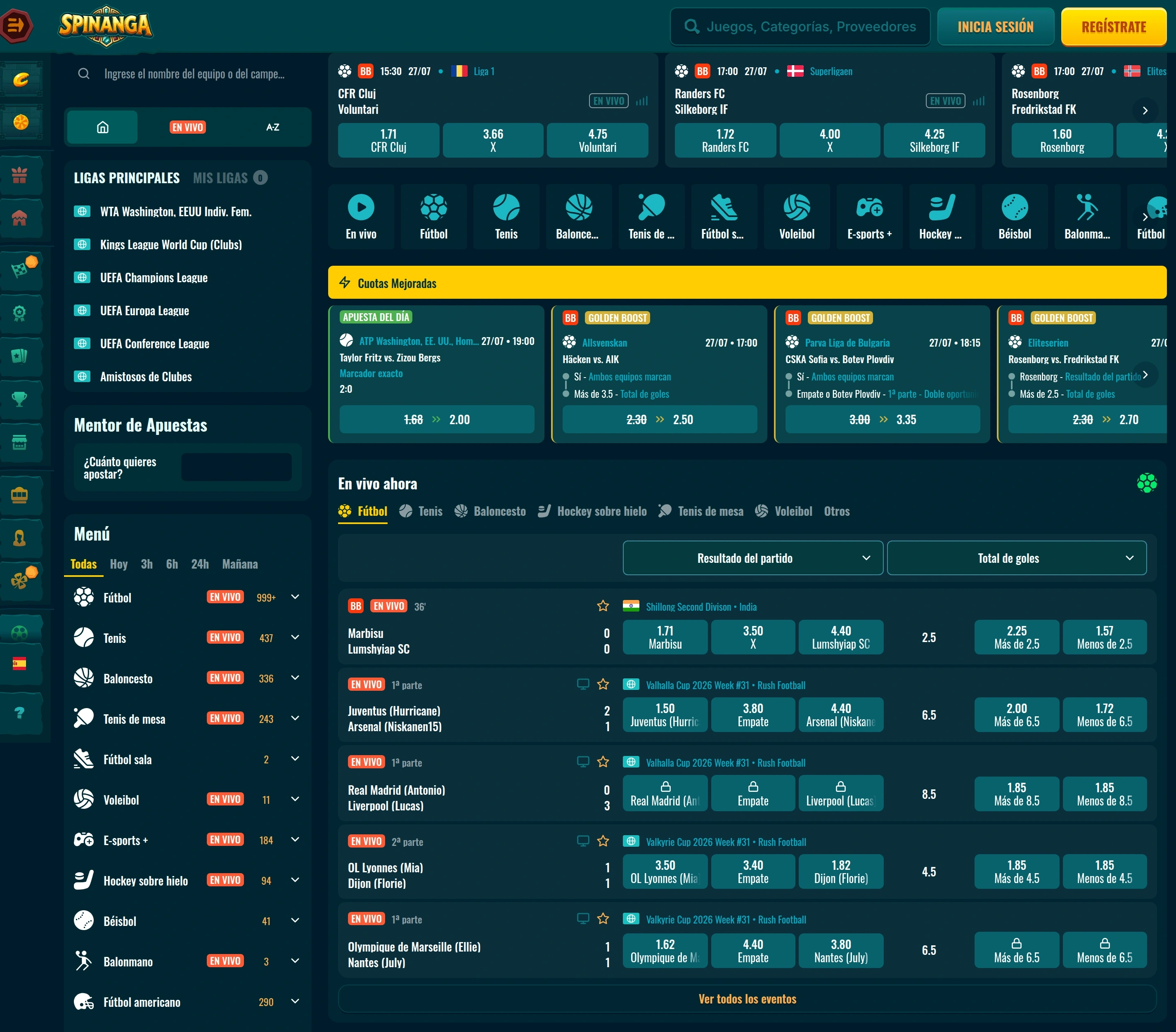 Cobertura de apuestas deportivas Spinanga