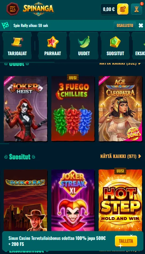 Spinangan kasino mobiiliselaimessa