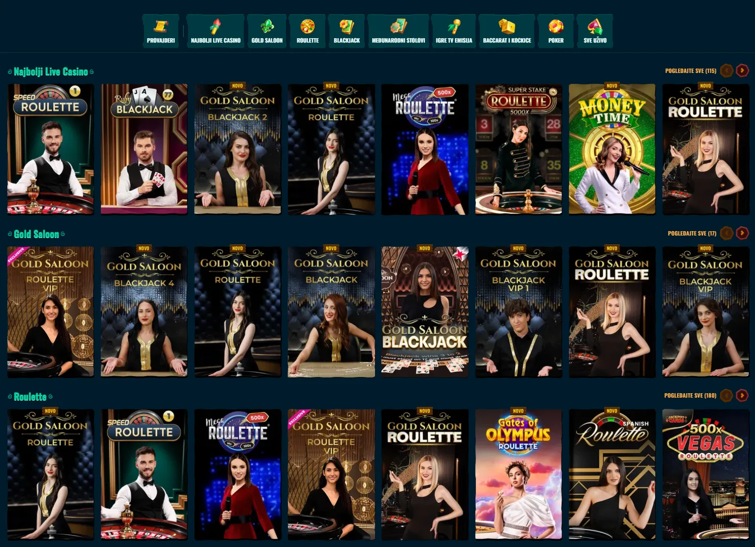 Live casino Spinanga sa stolnim igrama