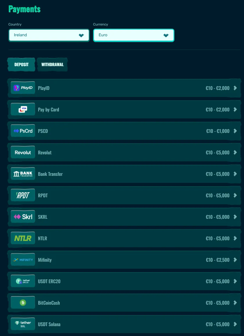 Payments and withdrawals