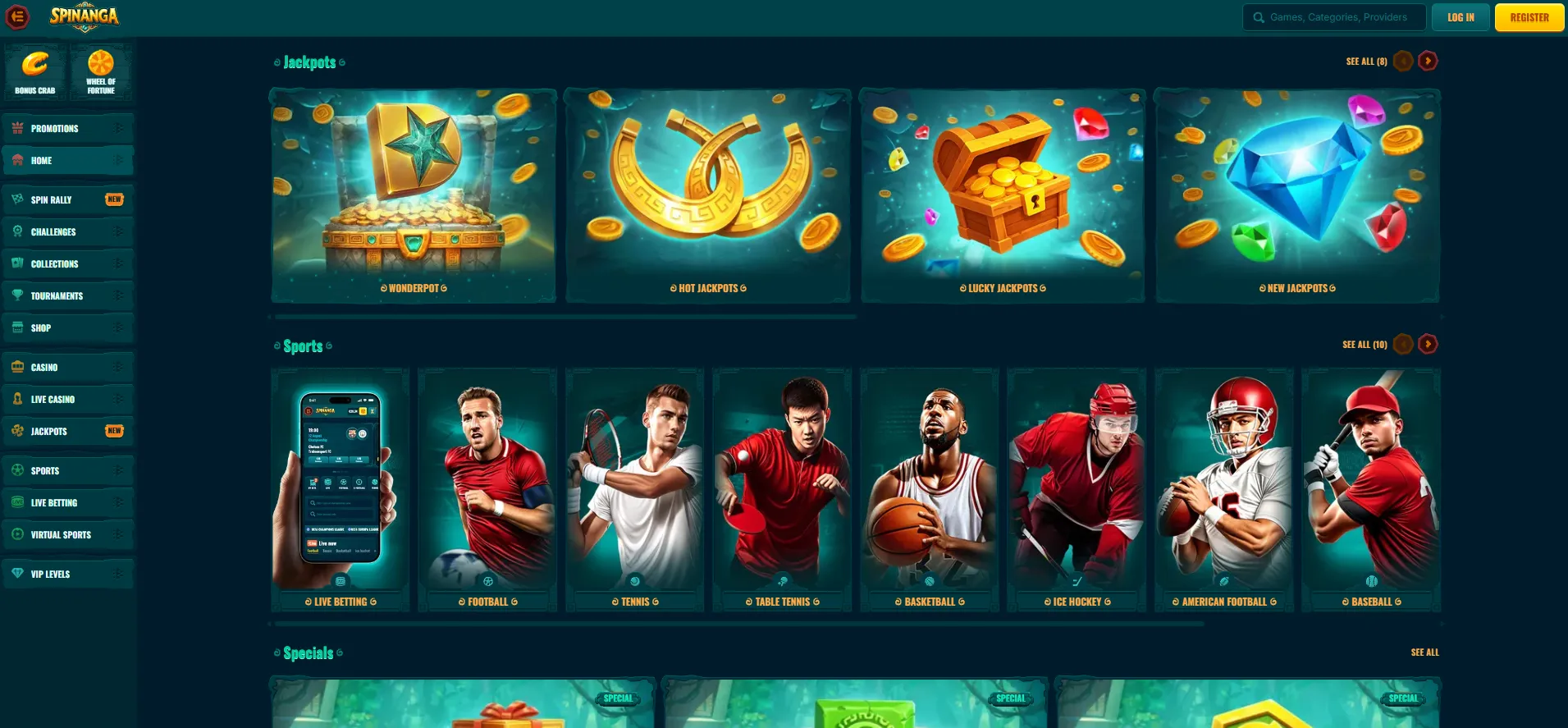 Spinanga casino and sports features
