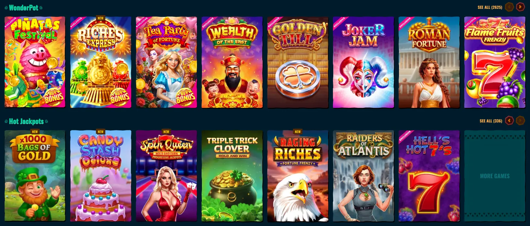 Spinanga casino game categories and filters