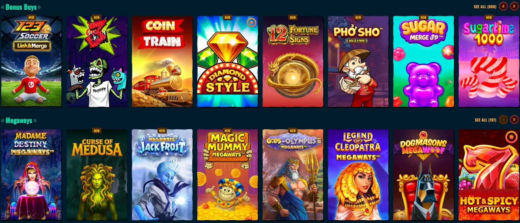 Spinanga slots categories shown in casino lobby
