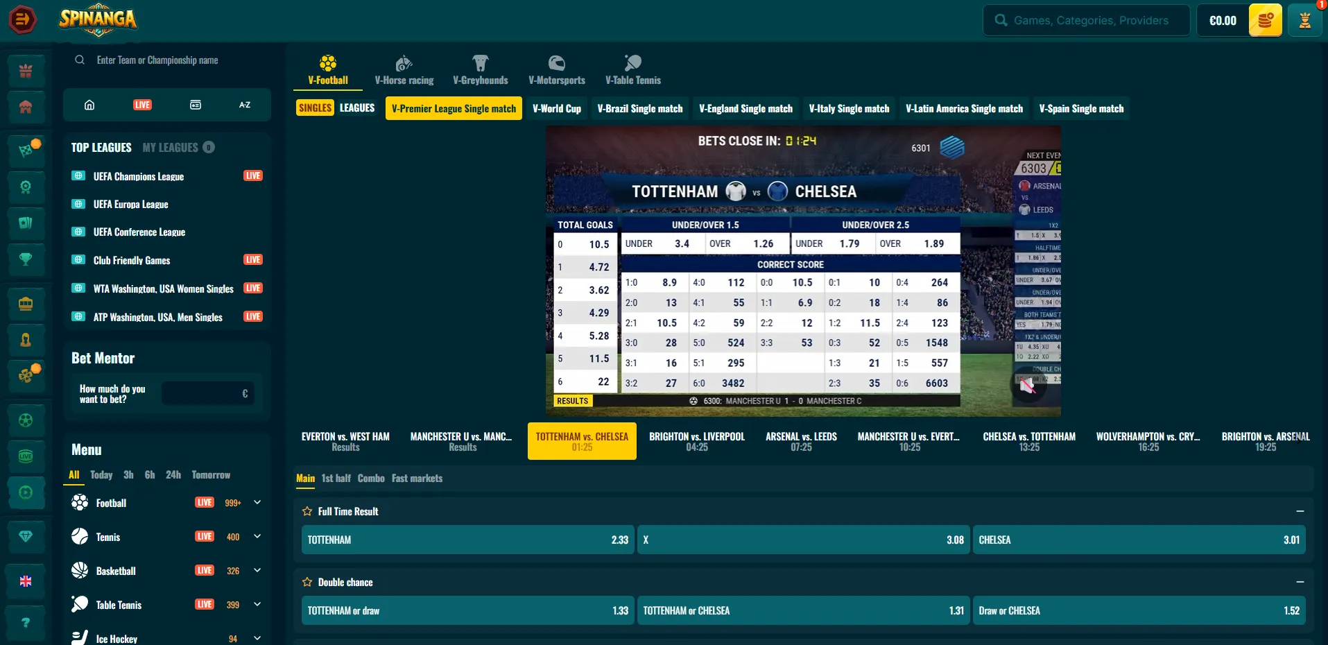 Spinanga sports promotions and betting features