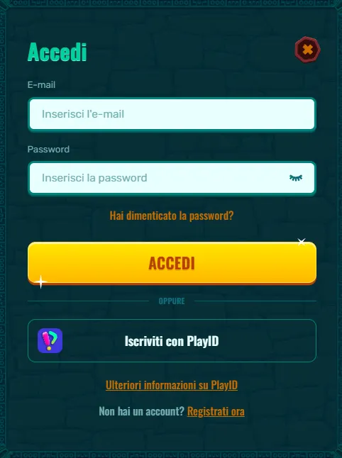 Schermata di accesso all’account Spinanga con opzioni di assistenza