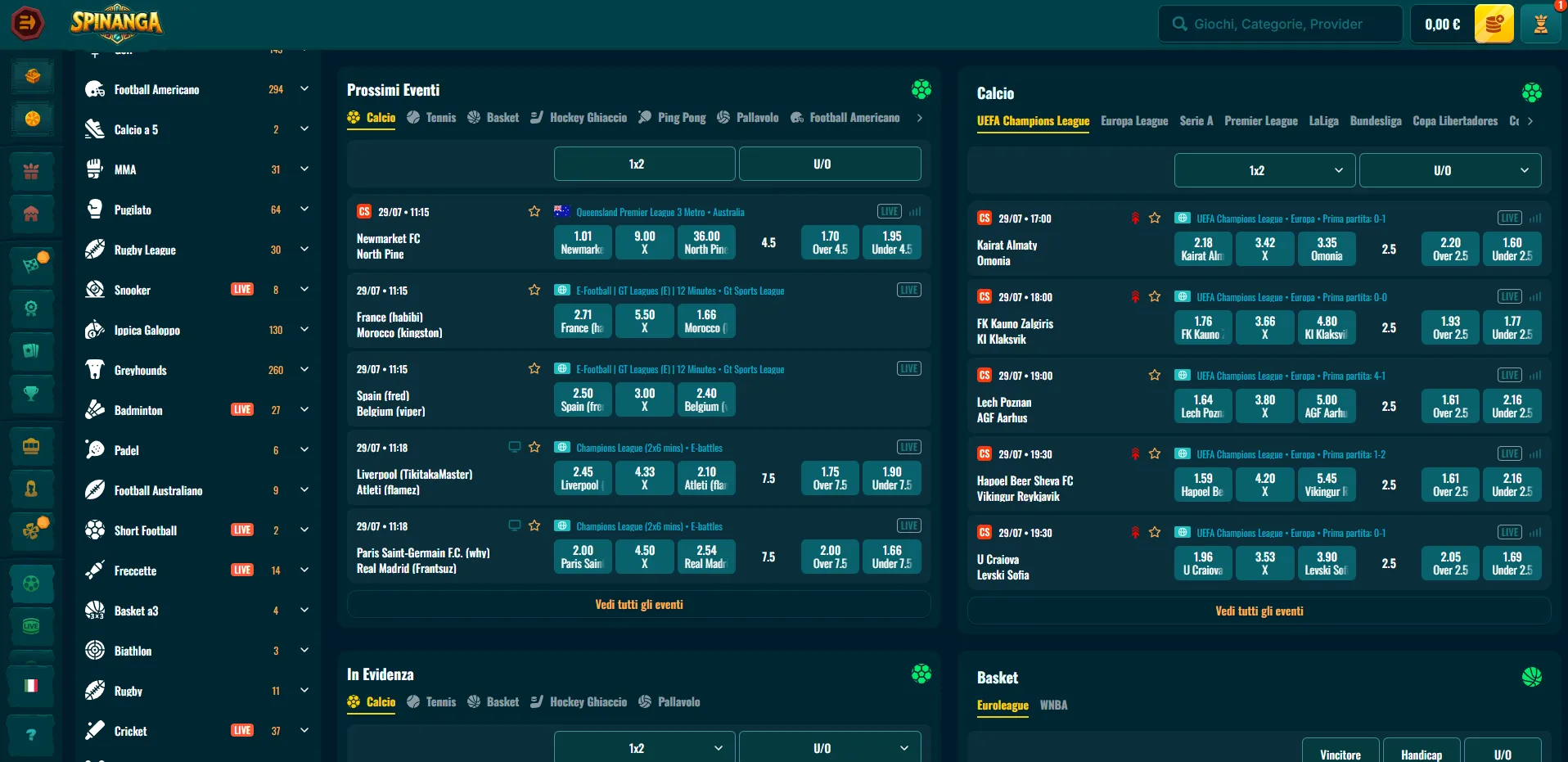 Scommesse sportive e live su Spinanga