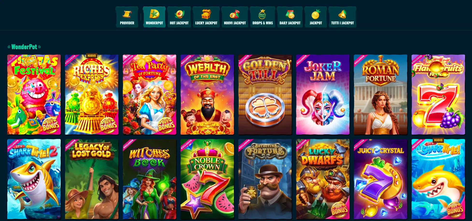 Categorie gioco disponibili nella lobby Spinanga