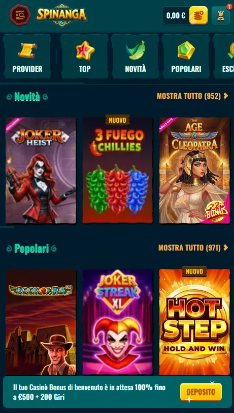 Casinò Spinanga sul browser mobile