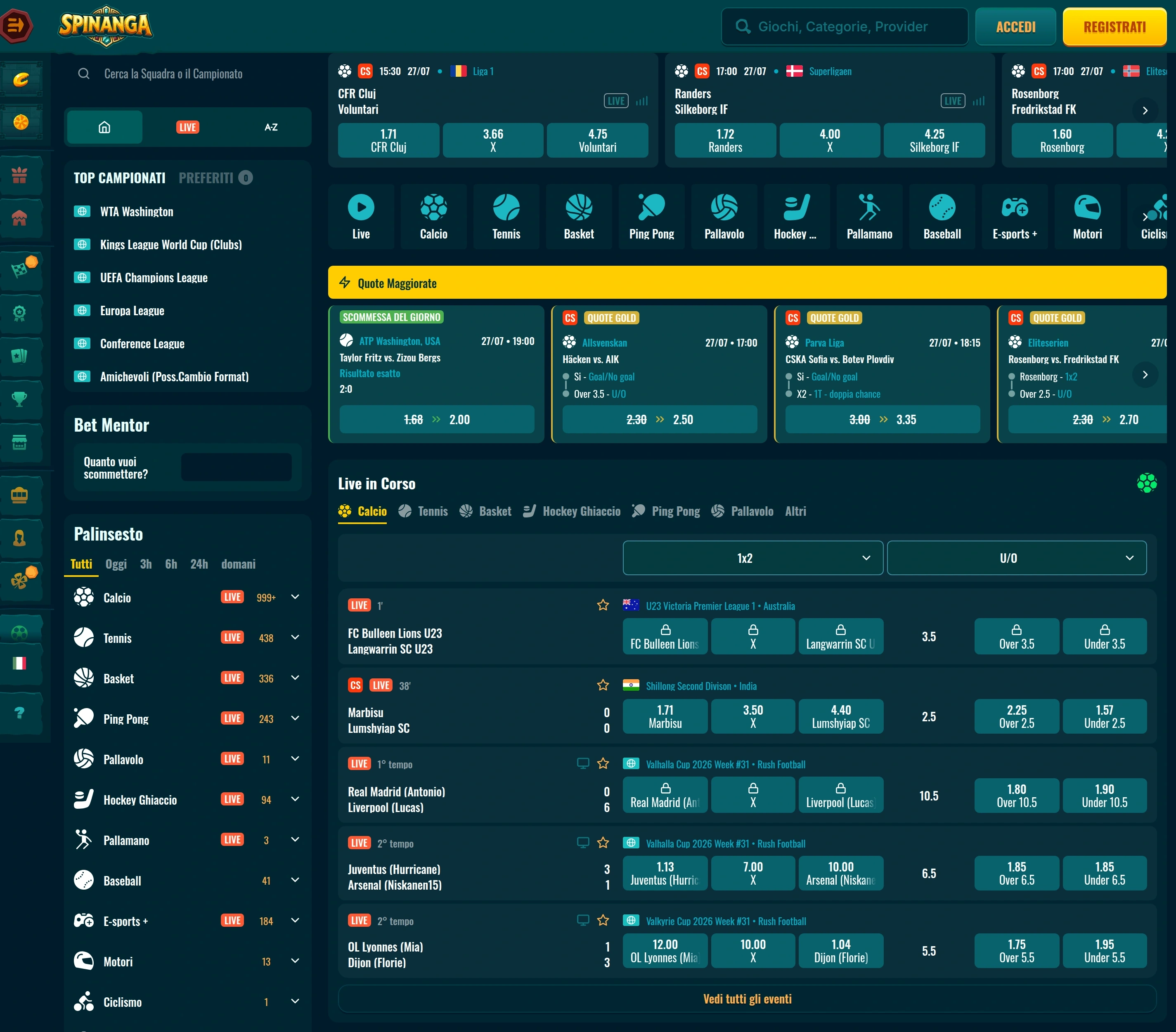Copertura delle scommesse Spinanga