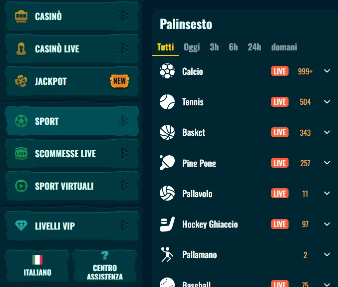 Menu delle scommesse sportive Spinanga