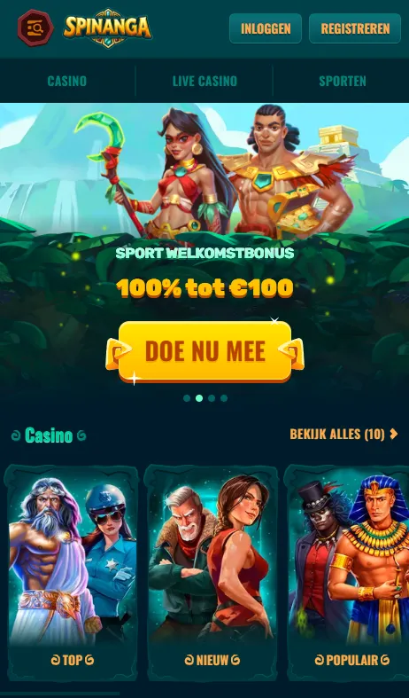 Mobiele browserweergave van de Spinanga-website