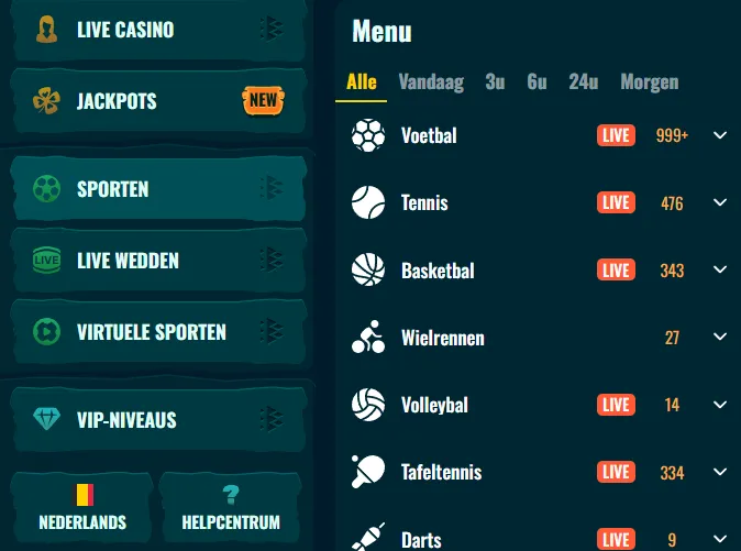 Navigatie voor sportweddenschappen bij Spinanga