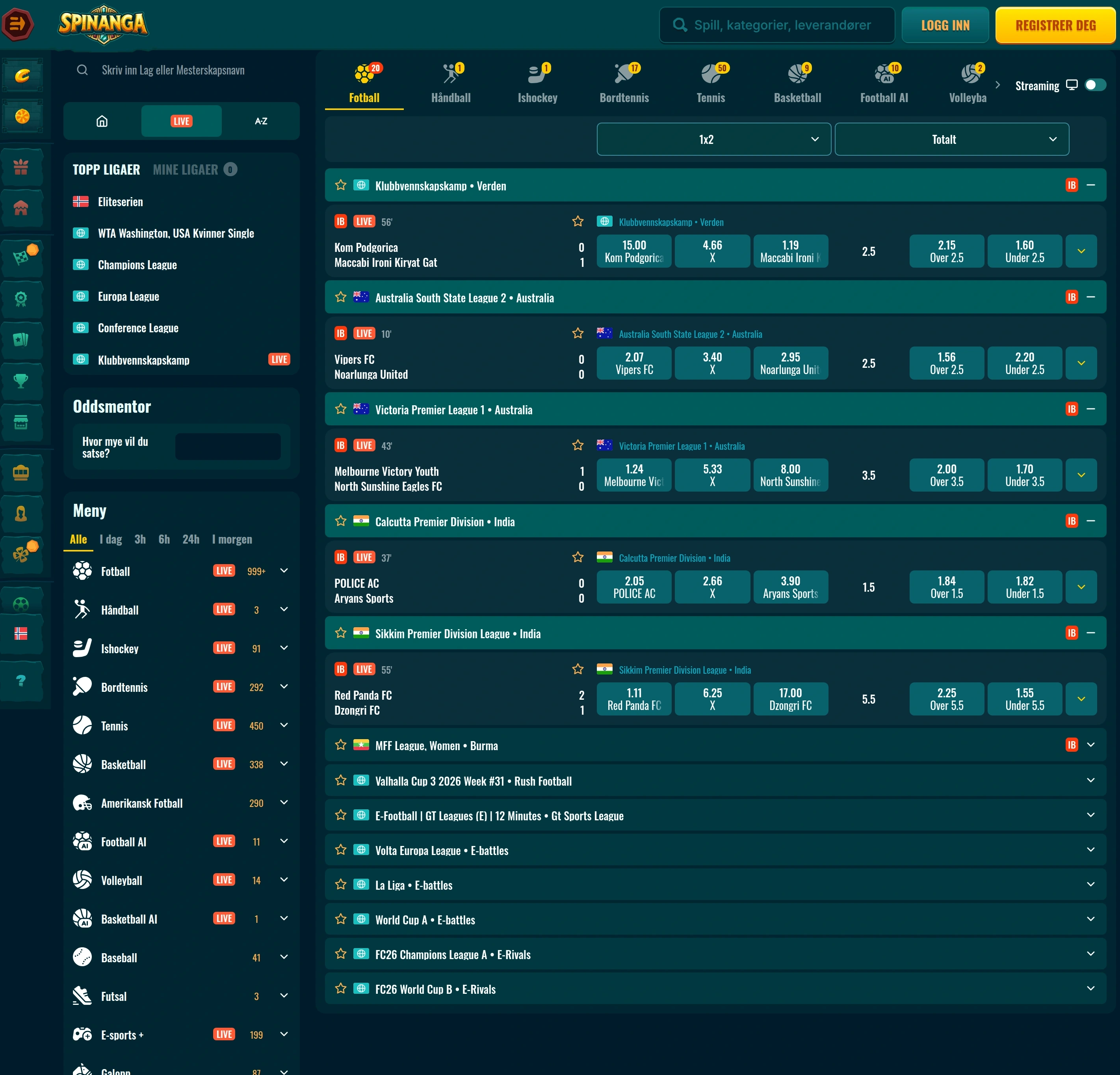 Illustrasjon av odds og spillvalg hos Spinanga