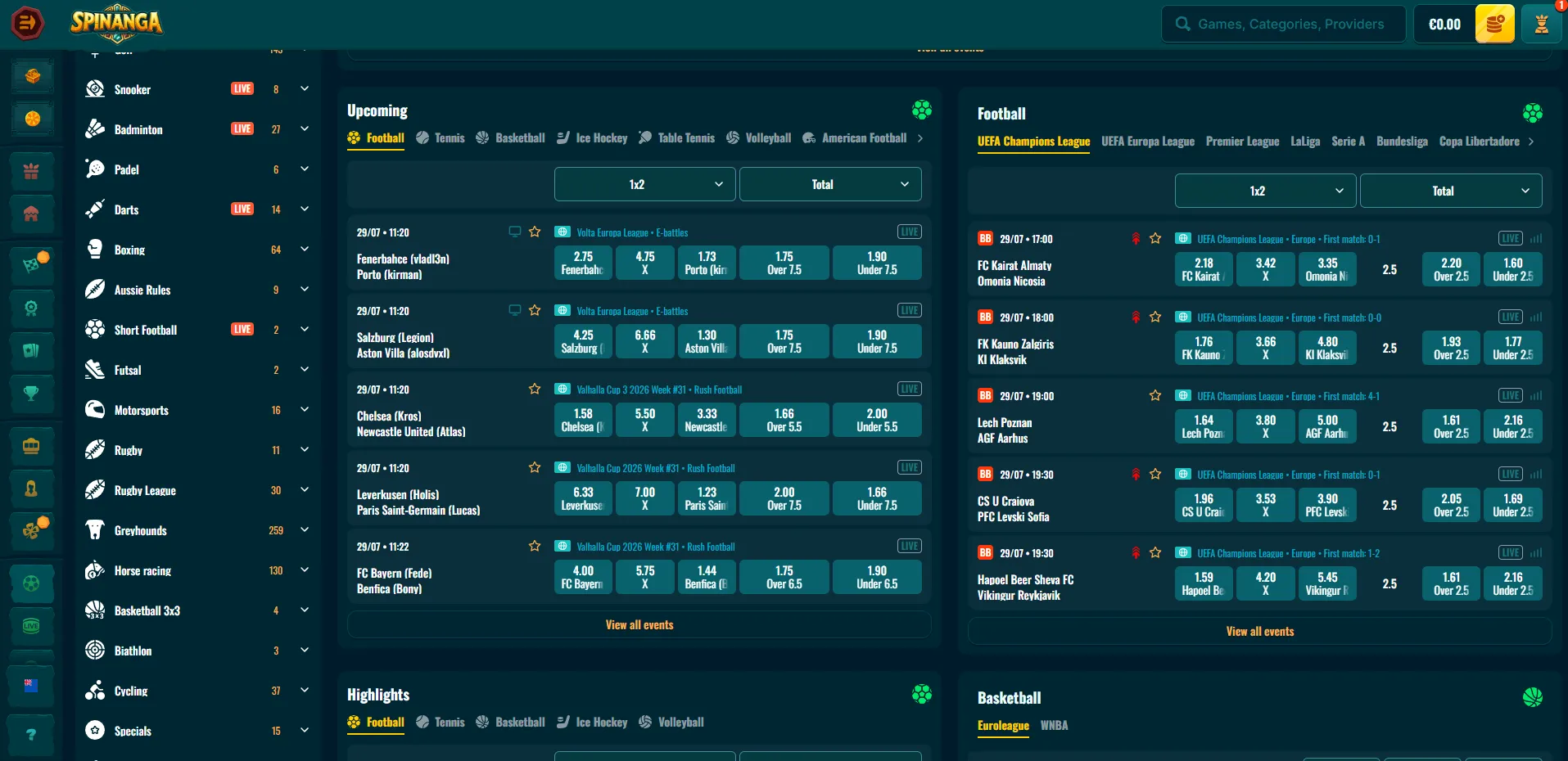 Spinanga sports betting overview