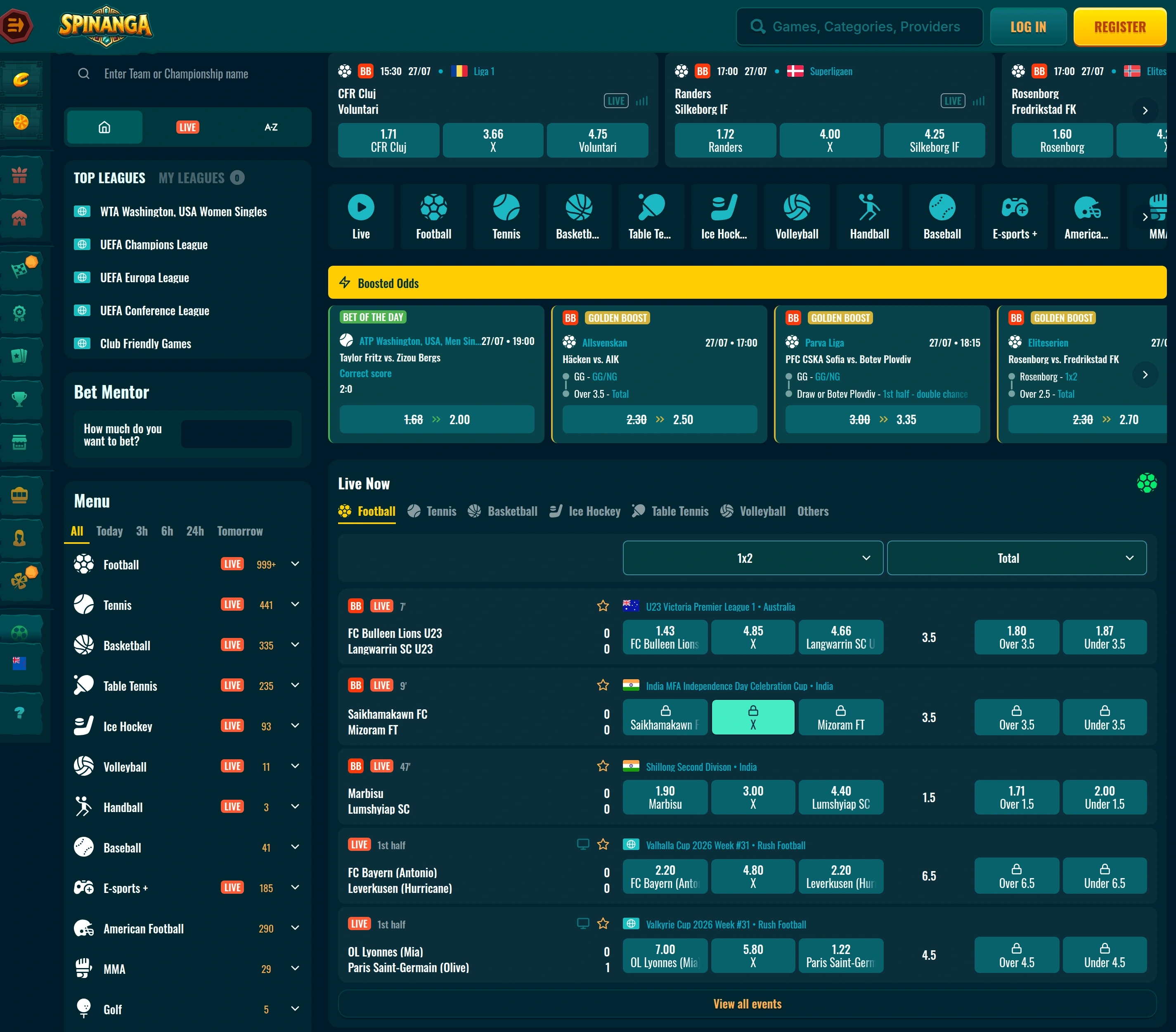 Spinanga sports betting coverage