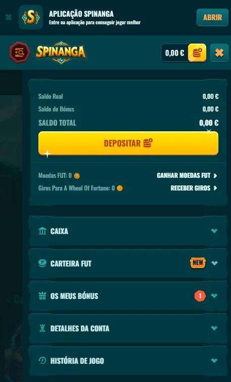 Funcionalidades móveis da Spinanga