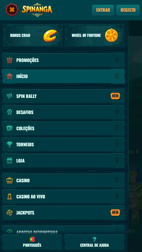 Interface móvel da Spinanga