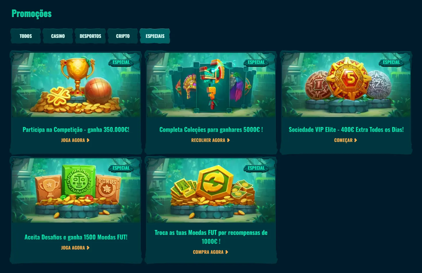 Painel de códigos promocionais Spinanga