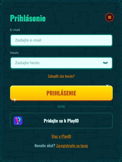 Obrazovka s prihlásením do účtu Spinanga a odkazom na podporu