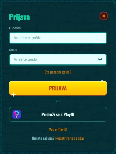 Zaslon za prijavo v uporabniški račun Spinanga