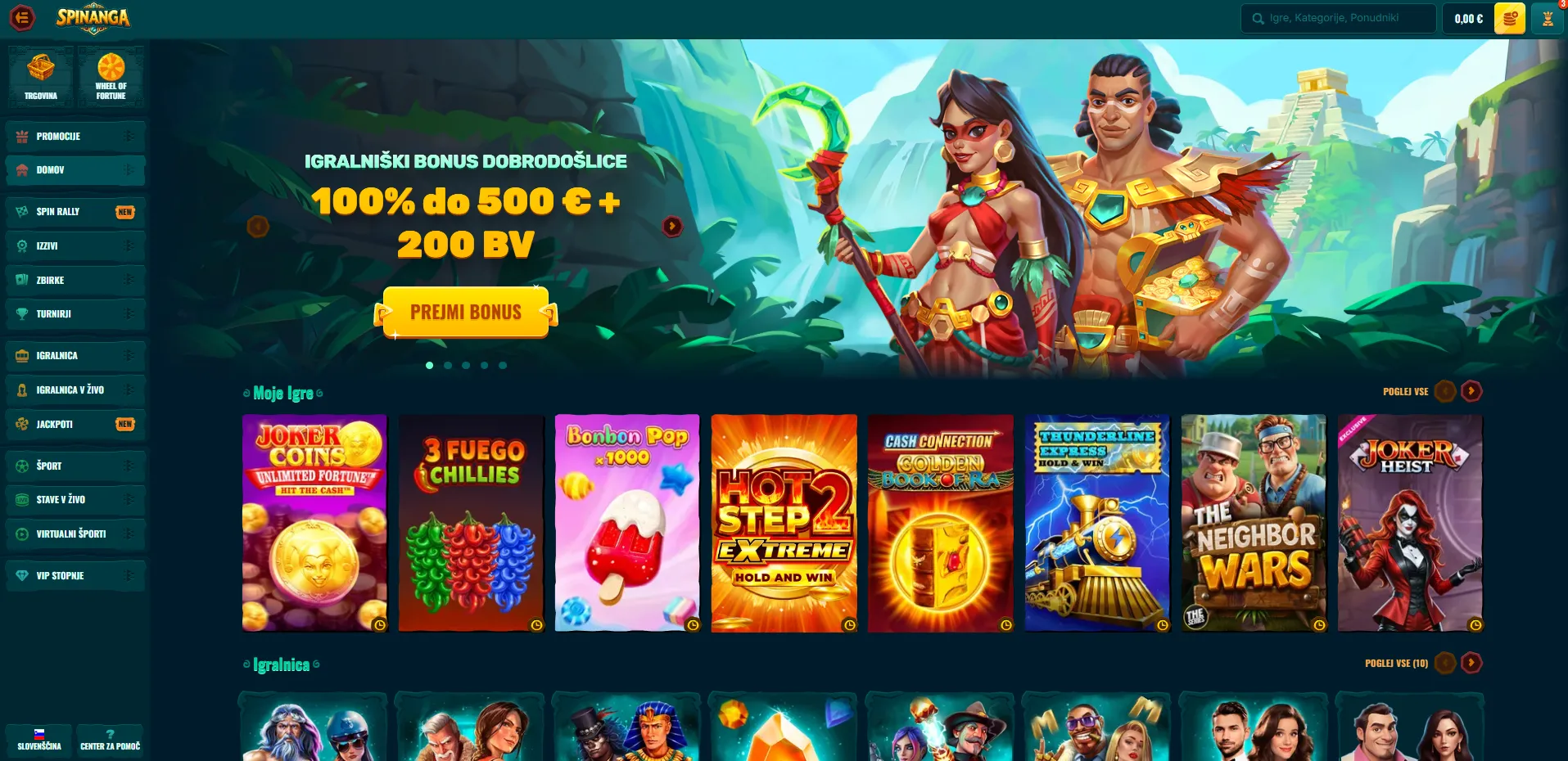 Pregled igralnih kategorij v Spinanga Casino
